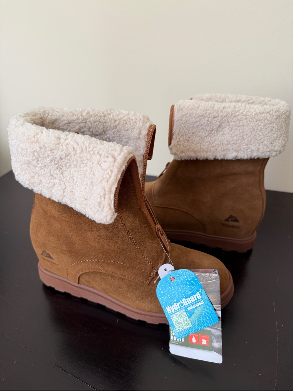 Ozark Trail Brown Tan Suede Sherpa-Lined Wedge Platform Winter Snow Boots W 8